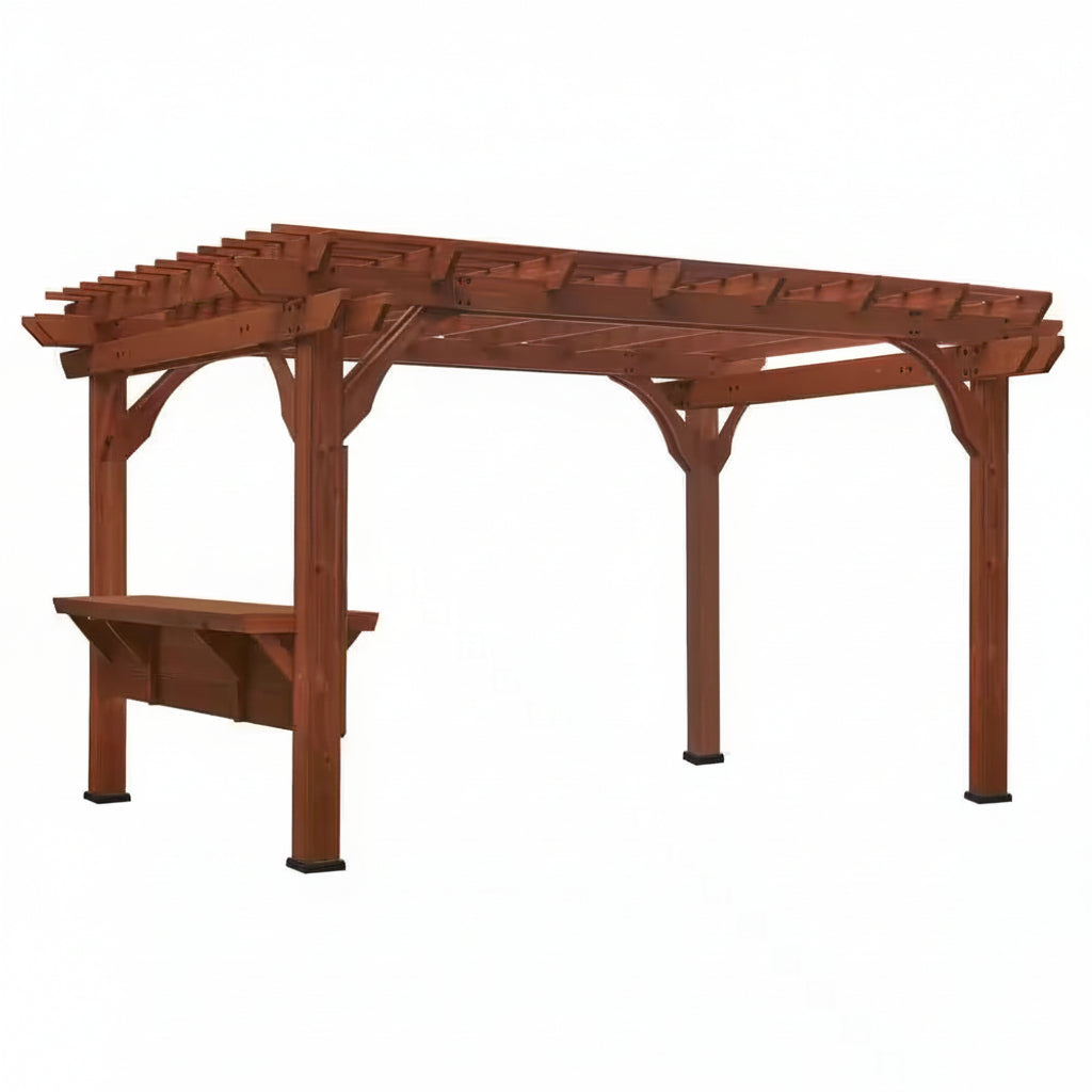 Ashland 10 Ft. X 14 Ft. All Cedar Wood Outdoor Pergola Shade Structure with Bar and Electric